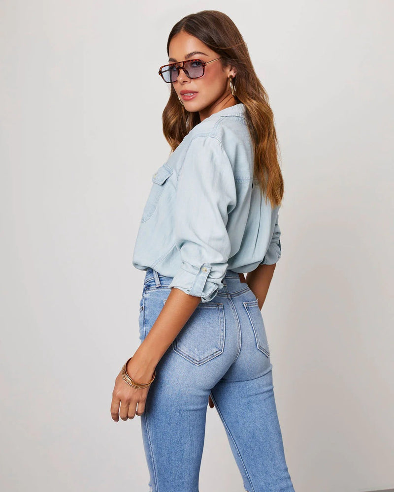 Camisa Feminina Jeans Riza