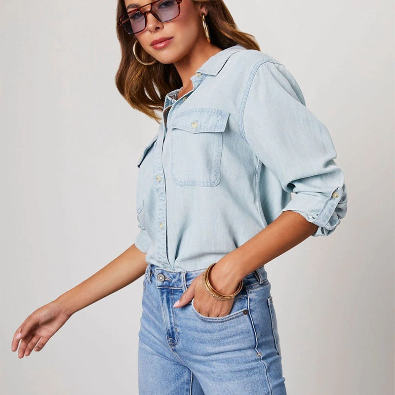 Camisa Feminina Jeans Riza